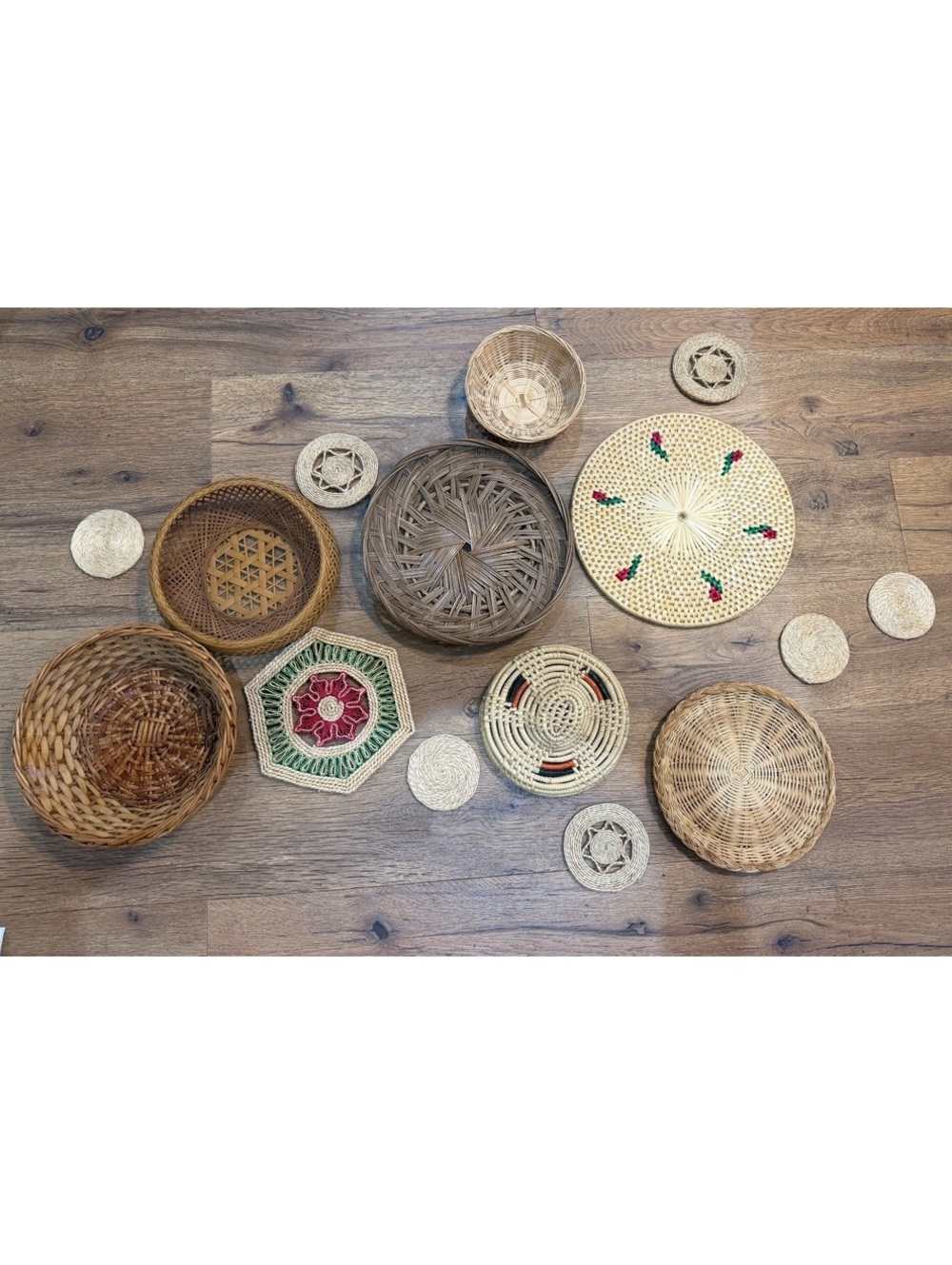 Set of 12 Assorted Handmade Vintage Cottagecore  Woven Wall Basket Hangings